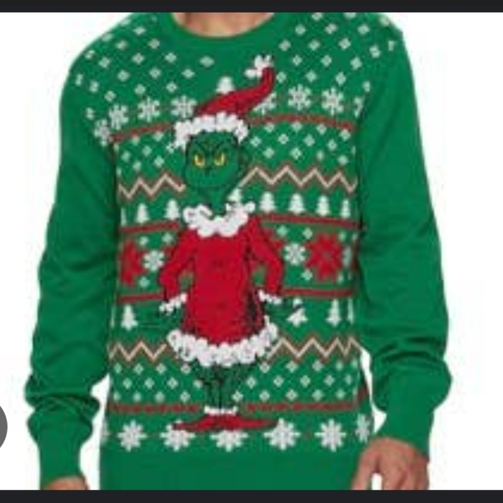 NWT Mens Ugly Festive Green and Red Crewneck Sweater